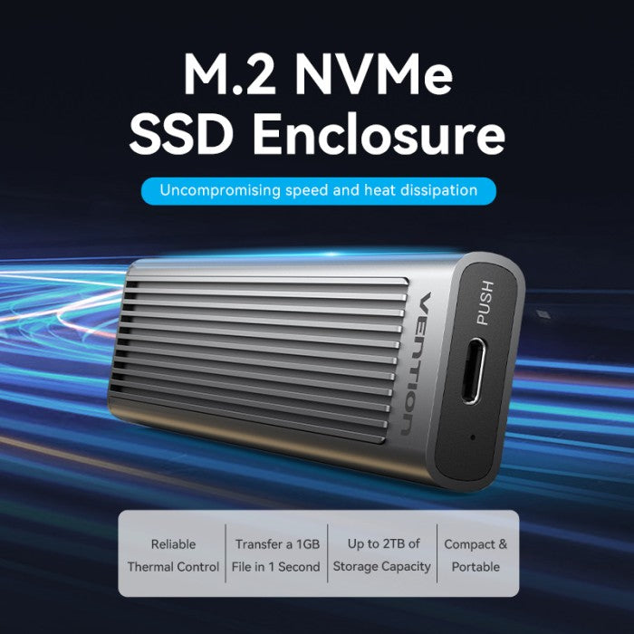 Vention Cassing M.2 NVMe SSD HDD Enclosure Bundling Kabel USB 3.1 Type C Gen 2 Heat Sink ABS Aluminum Alloy - KPK