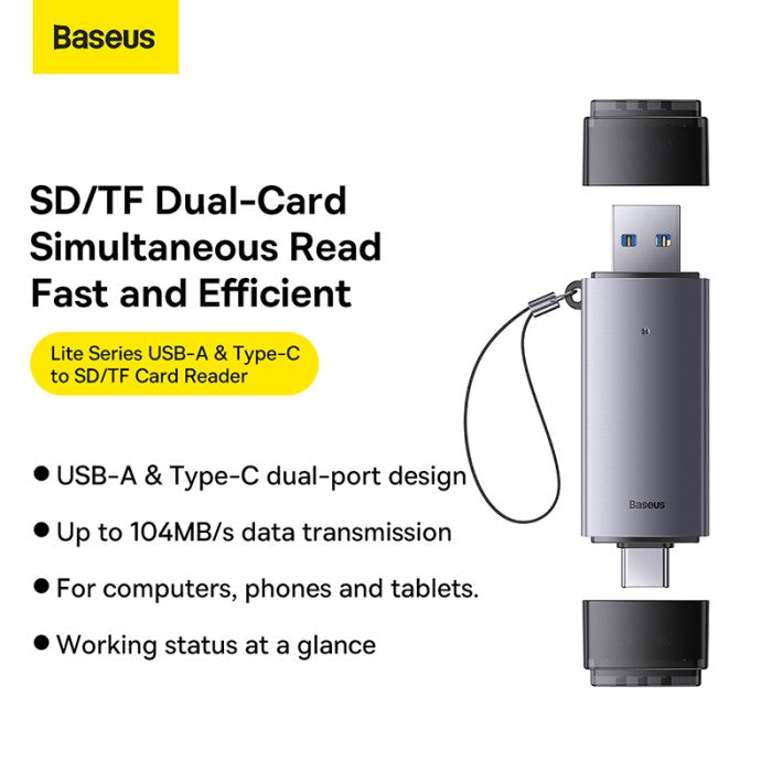 Baseus Lite Series USB-A & Type-C  to SD/TF Card Reader - WKQX060113