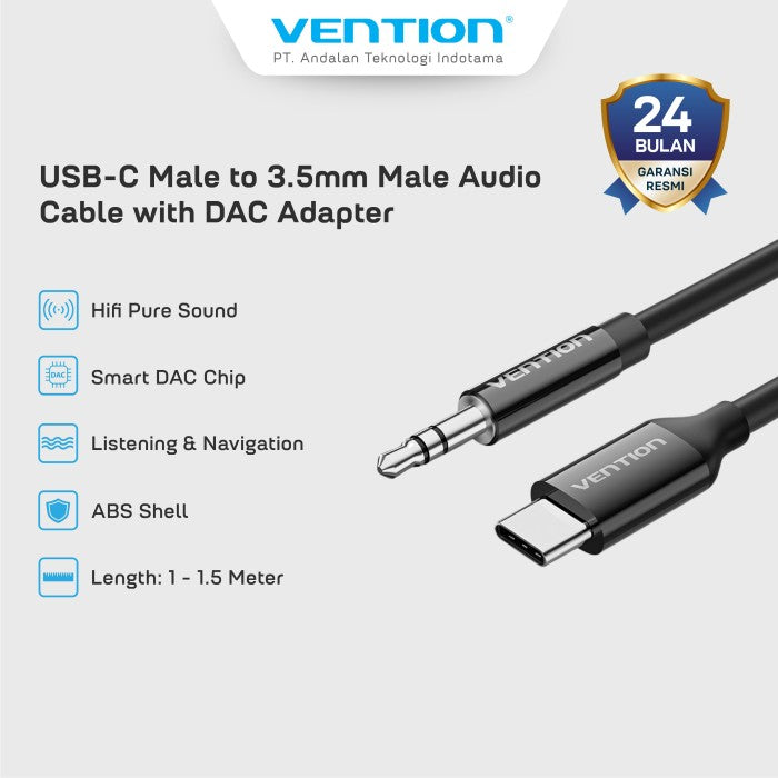 Vention Kabel Jack Audio Cable USB Type C Male  to Aux 3.5mm Male With DAC Adapter ABS - BIF
