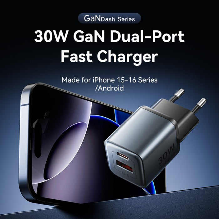 Vention Dash Series Kepala Charger GaN5 Dual Port (C+A) 30W Fast Charging EU - FEW