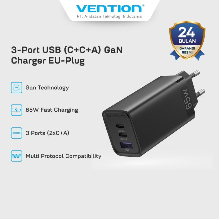 Vention Wall Charger Gan Charger 2C+A 65W PD Fast Charging EU - FED