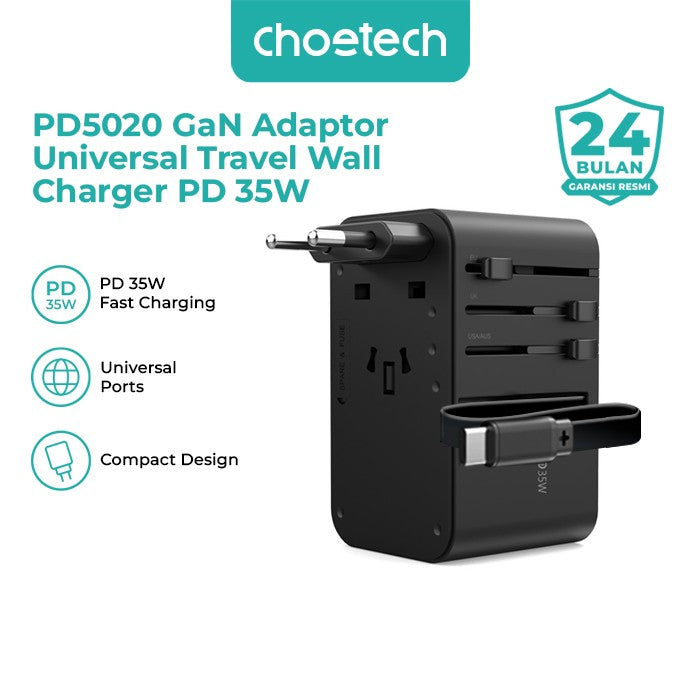 Choetech PD5020 GaN Adaptor Universal Travel Wall Charger PD 35W