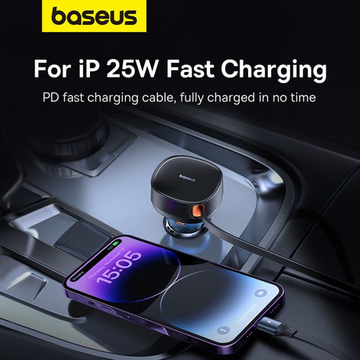 Baseus Enjoyment Pro Car Charger U+Retractable C & iP Cable 60W