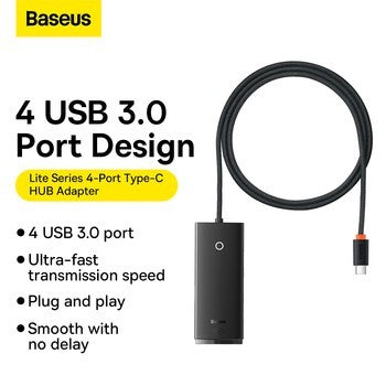 Baseus Hub Adapter Lite Series 1M 4-Port Type C to USB 3.0 - WKQX03