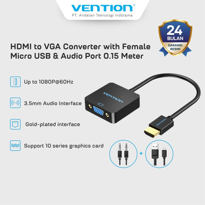 Vention Converter HDMI to VGA Female MicRO USB Audio Port 1080P 60Hz - ACR