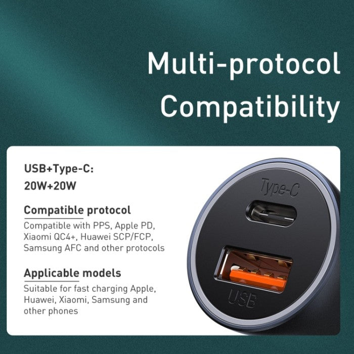 BASEUS Golden Contactor Pro Dual Quick Car Charger U+C 40W TZCCJD-B