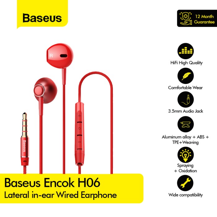 BASEUS Encok H06 lateral in-ear Wired Earphone - NGH06