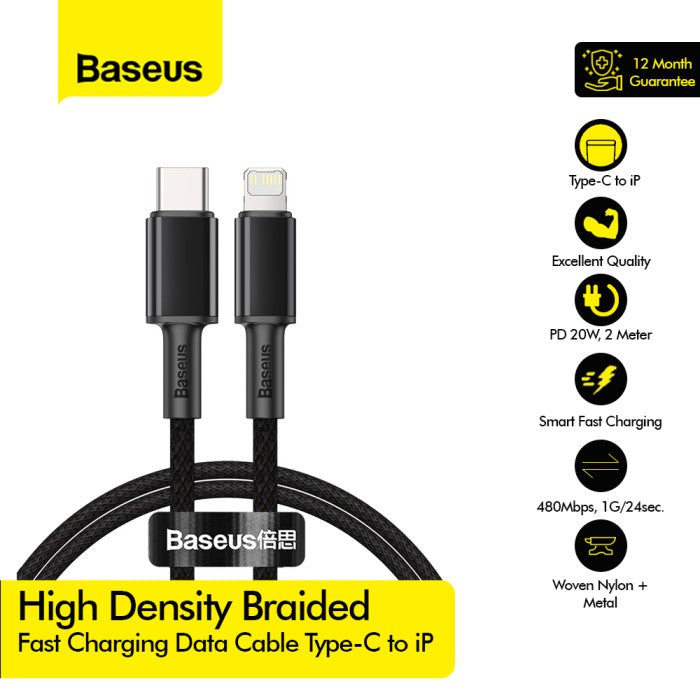 BASEUS High Density Braided Fast Charging Cable C to iP 2M - CATLGD-A