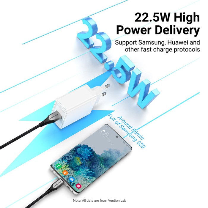 Vention Kepala Charger 1 Port USB A 22.5W EU QC 3.0 Fast Charging iPhone Xiaomi Samsung - FAC