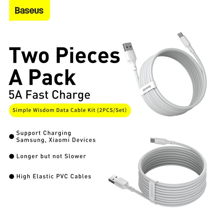 Baseus Simple Wisdom Kabel Charger 5A USB to Type C 1.5m (2pcs)
