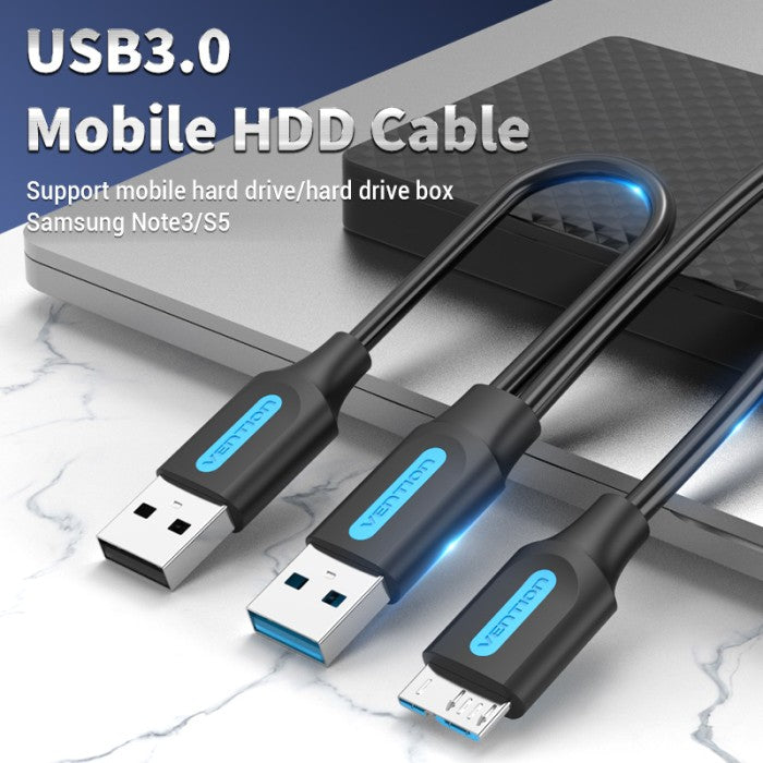 Vention Kabel Data Hardisk Eksternal USB 3.0 A Male to MICRO B Cable Power Supply - CQP