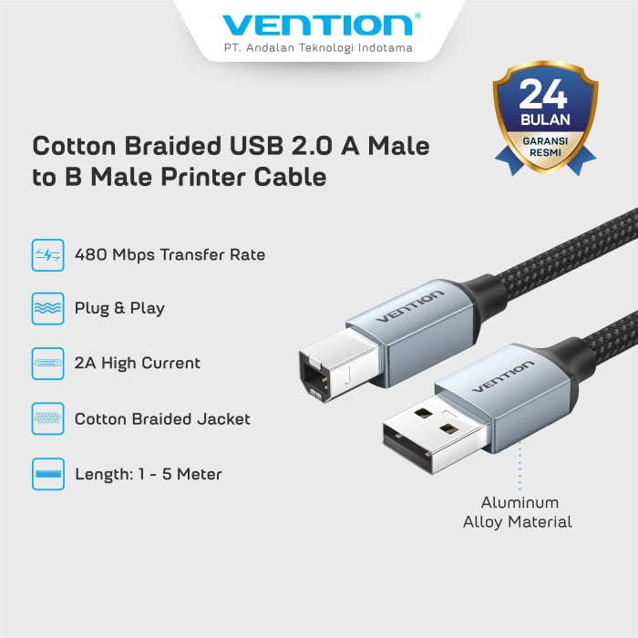 Vention Kabel Data USB A Male to Type B Male Printer - CTT