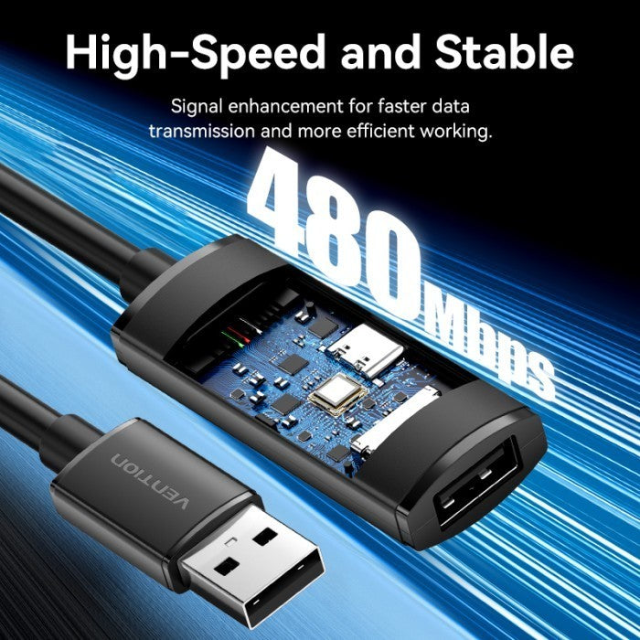 Vention Kabel Active Extension Cable USB A 2.0 Male to Female 480Mbps Type C Power Supply 2A 25M 30M - CBK