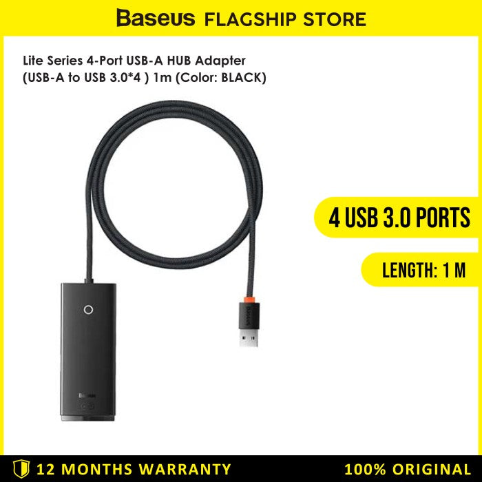 Baseus Hub Adapter Lite Series 1M 4 Port USB A to USB 3.0 - WKQX03