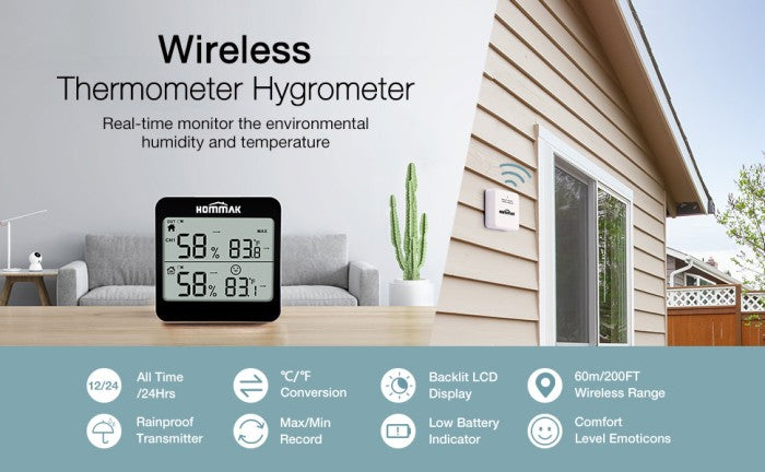 MPOW Hommak Wireless Indoor Outdoor Thermometer 3.5'' LCD - HKHM466