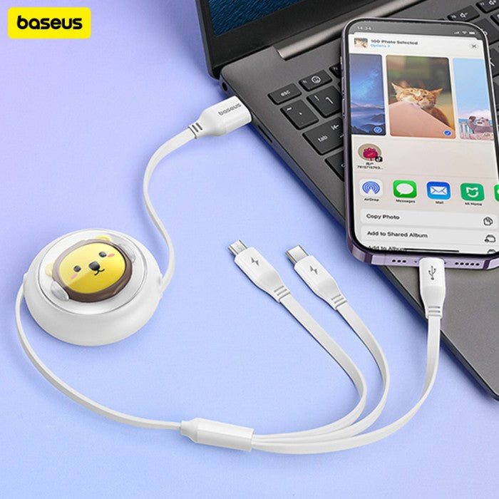 Baseus Leo Retractable Charging Cable 3-in-1 USB to M+L+C 3.5A 1.1m