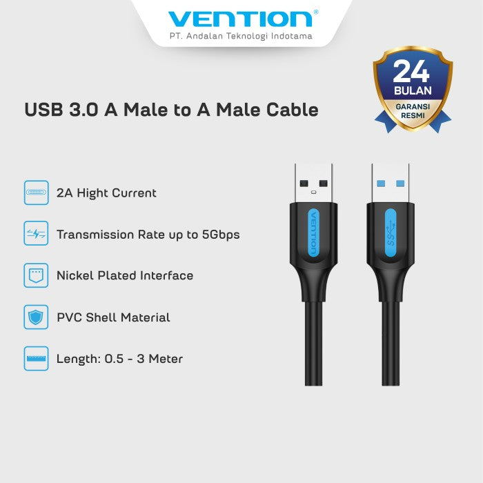 Vention Kabel Data USB 3.0 A Male to A Male 2A 5Gbps Extension Cable 1M 2M 3M - CON