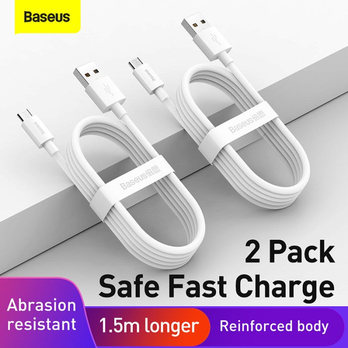 BASEUS Simple Wisdom Data Cable USB to Micro 2.1A (2pcs) - TZCAMZJ
