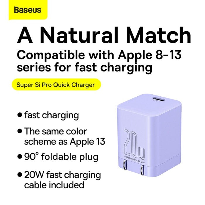 BASEUS Super Si Pro Quick Charger 1C 20W + cable c to ip CN CCSP03