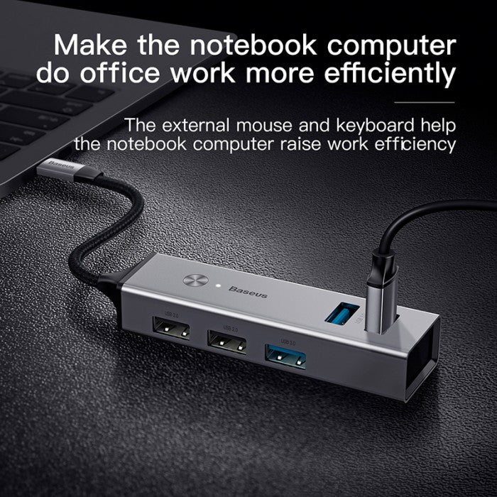 BASEUS Cube Type-C to USB3.0*3+USB2.0*2 HUB Adapter Dark gray CAHUB-D