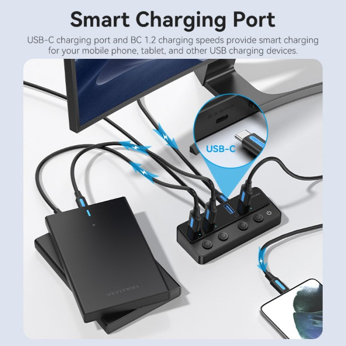 Vention USB Hub 3.0 4 Port With Individual Power Switches - CHW