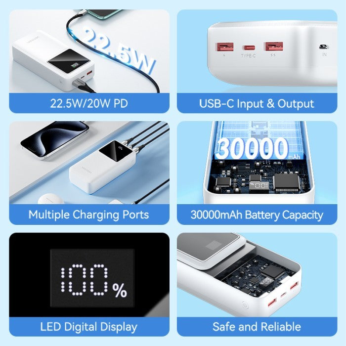 Vention Powerbank Led Display 30000mAh 22.5 QC PD Fast Charging - FHM