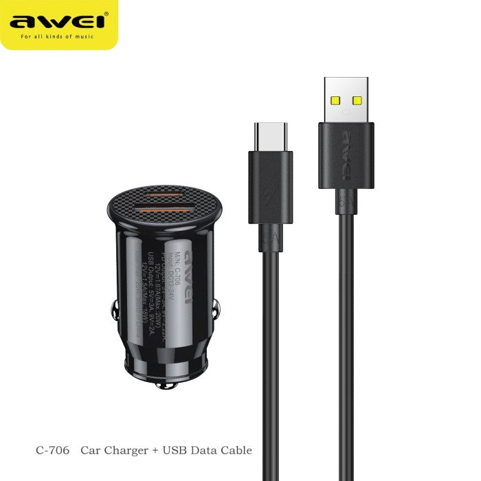 AWEI Car Charger & Cable Kit C-706