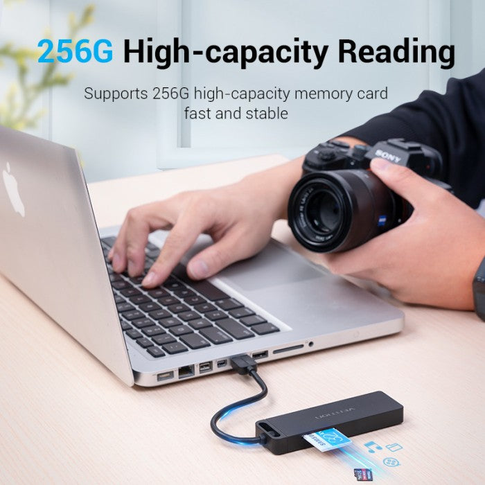 Vention HUB 6in1 3 Port USB 2.0 TF SD Card Reader Micro With Power High Speed - CHU
