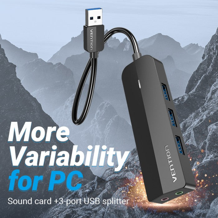 Vention HUB USB 3.0 With Sound Card External Audio TRS 3.5MM and Power Supply 5Gbps - CHI