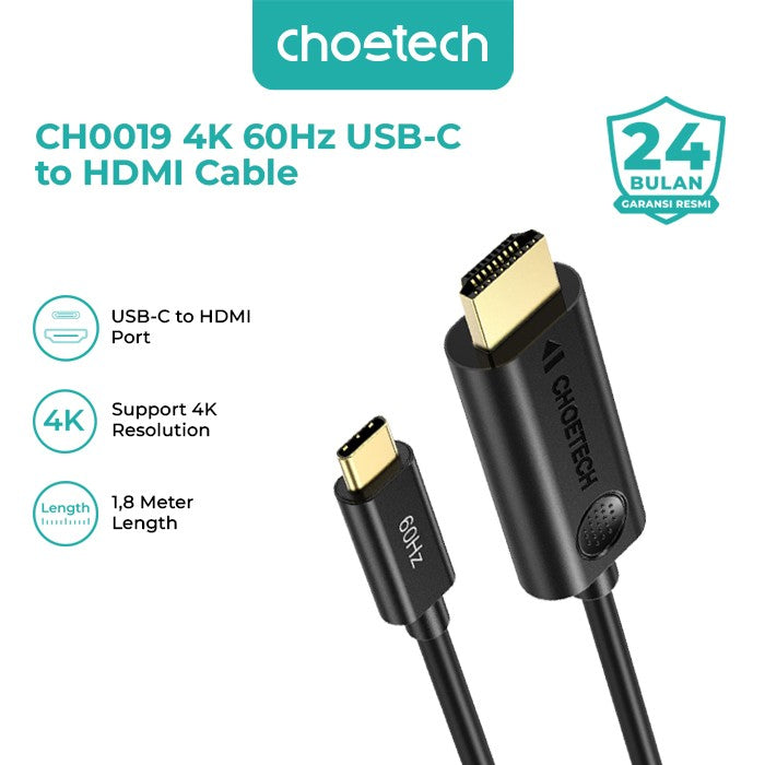 Choetech CH0019 Konektor Adapter Kabel USB Type C to HDMI 4K 1.8M