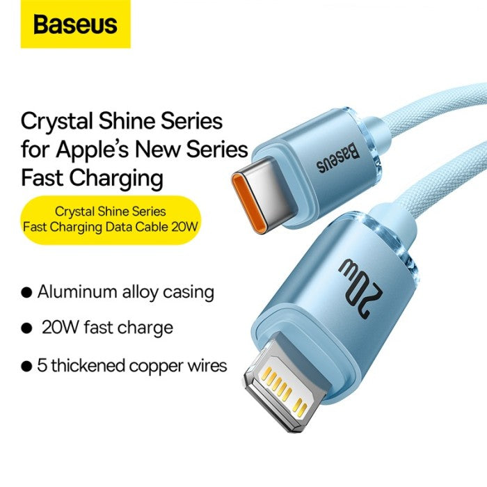 BASEUS Kabel Crystal Shine Fast Charging Data Type-C to iP 20W-CAJY001