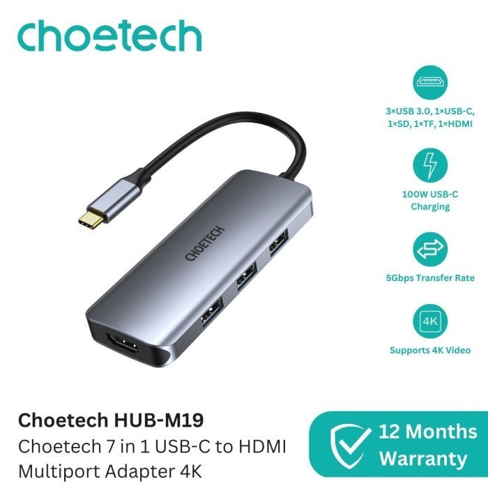 Choetech HUB-M19 7-In-1 USB-C Multi Port Thunderbolt 4K HDMI USB 3.0