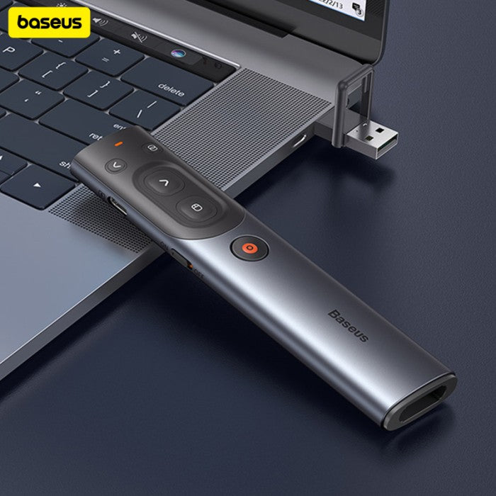 Baseus Orange Dot AI Wireless Presenter Red Laser Charging Grey - WKCD020013