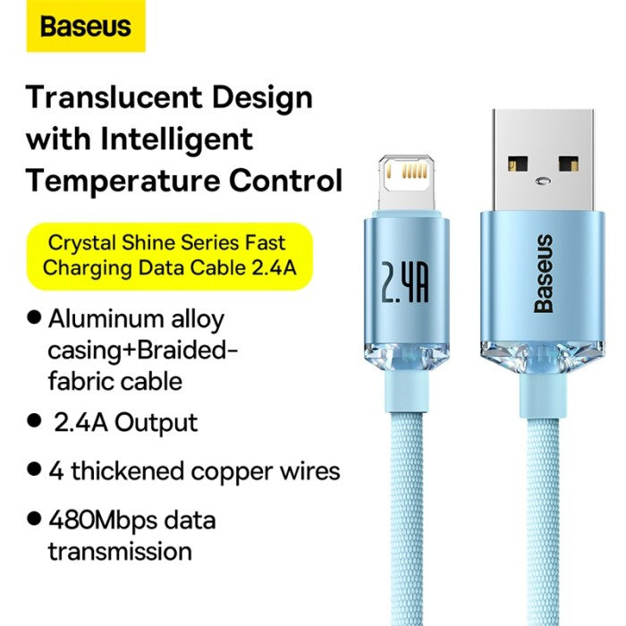 BASEUS Kabel Crystal Shine Fast Charging Data USB to iP 2.4A -CAJY001