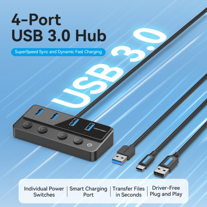 Vention USB Hub 3.0 4 Port With Individual Power Switches - CHW