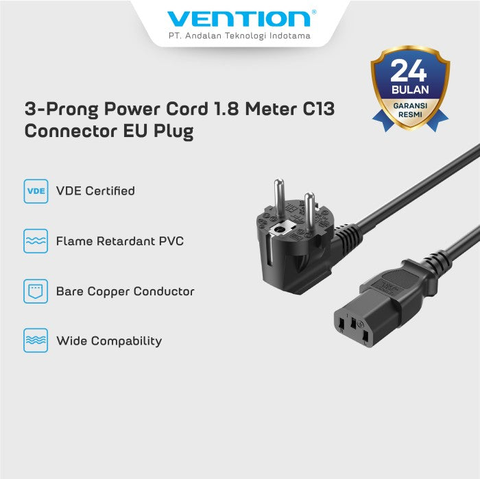 Vention  Power Cord C13 Connector 3 Prong  EU Plug - ZCJ