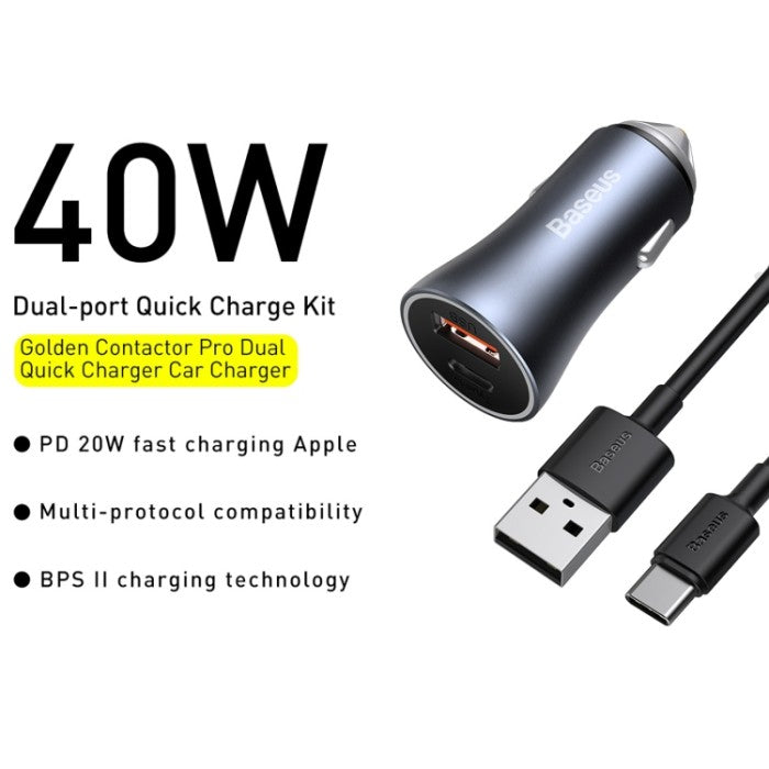 BASEUS Golden Contactor Pro Dual Quick Car Charger U+C 40W TZCCJD-B
