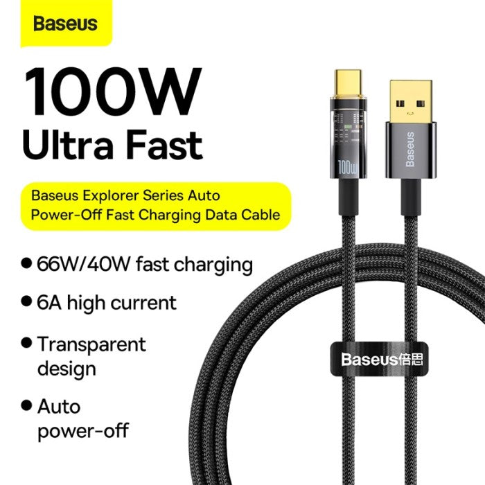 Baseus Explorer Series Auto Power-Off Cable USB to Type-C 100W 2m