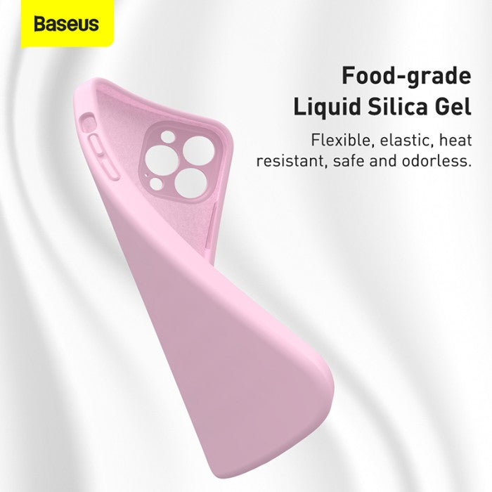 Baseus Phone Case iP 13 Pro 2021 Liquid Silica Gel Protective Camera Lenss - Pink