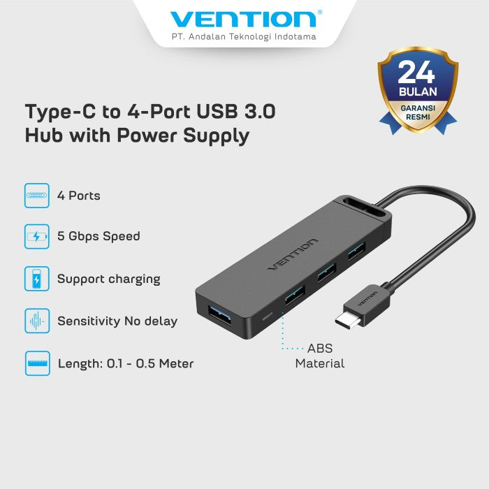 Vention Hub Type C 4 Port USB 3.0 With Power Supply - TGK