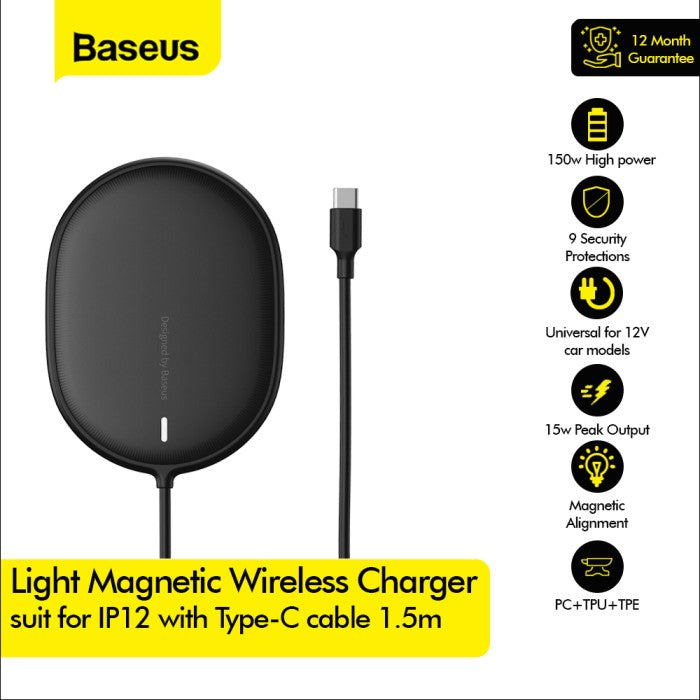 BASEUS Light Magnetic Wireless Charger suit for IP12 with Type-C WXQJ