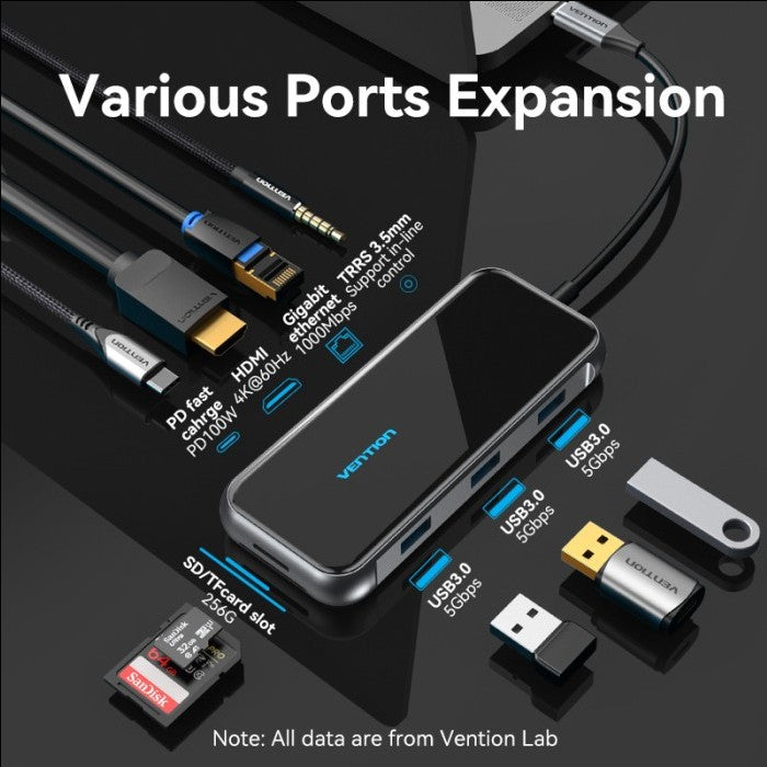 Vention Hub Multiport 9in 1 Docking Station USB Type C To HDMI TRRS VGA PD 100W Acrylic Type - TFL