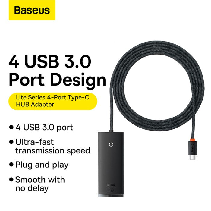 Baseus Lite Series 4-Port USB Type C HUB Adapter 2M - WKQX03050