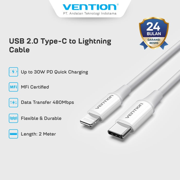 Vention Cable Data Charger USB C to Lightning MFI Fast Charging 3A - TAS