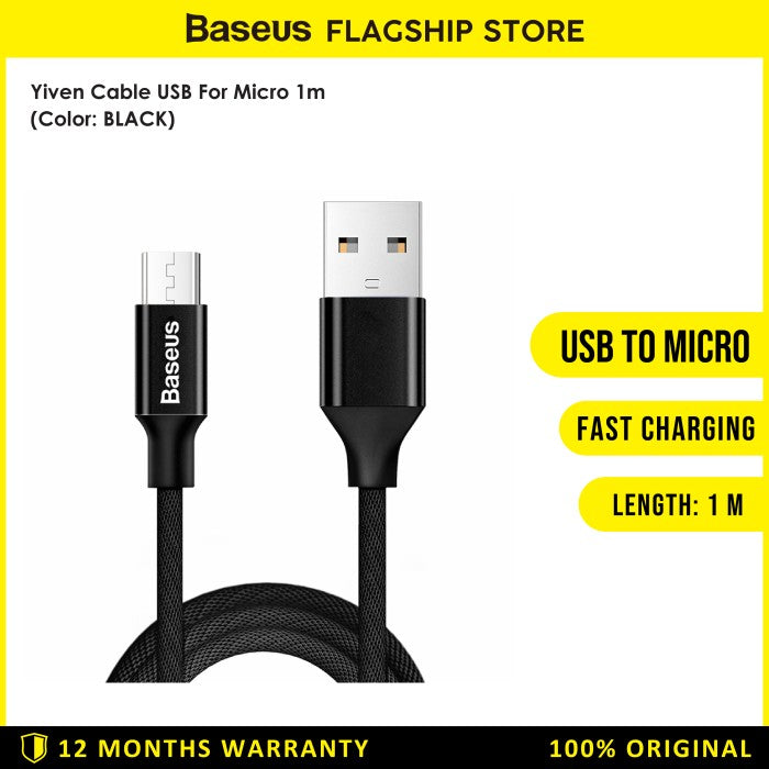 Baseus Yiven Kabel Charger USB Type A to Micro 1M Black - CAMYW-A