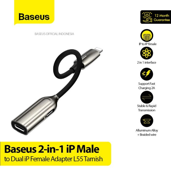 Baseus 2in1 Lightning Male to Dual Lightning Female Adapter - CALL55