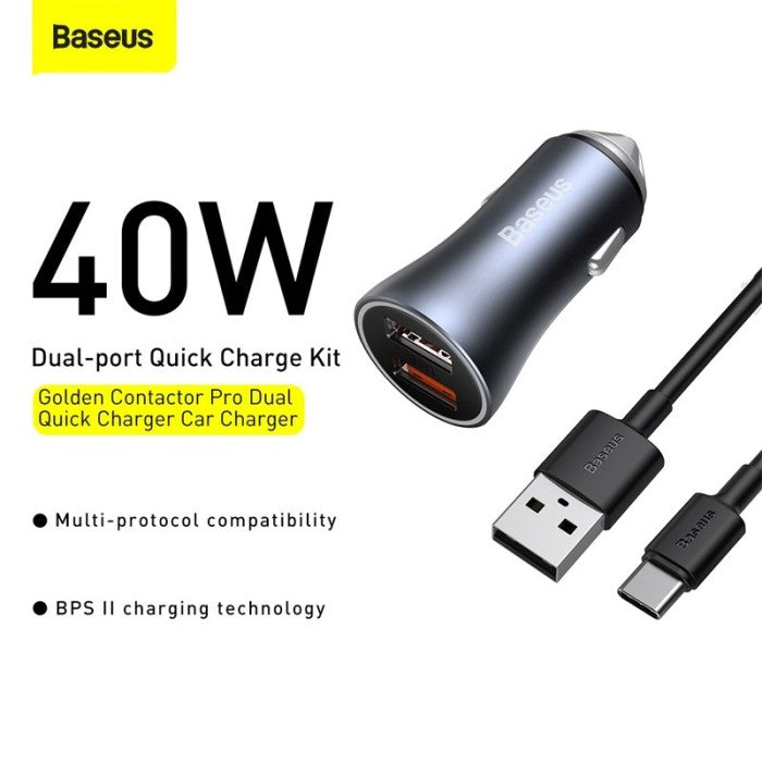 BASEUS Golden Contactor Pro Car Charger 40W + C-Cable 1.0m - TZCCJD-A