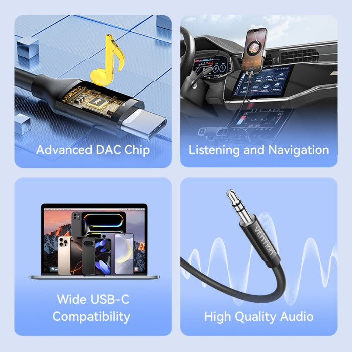 Vention Kabel Jack Audio Cable USB Type C Male  to Aux 3.5mm Male With DAC Adapter ABS - BIF