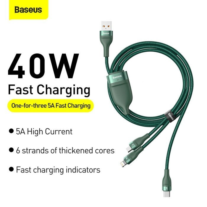 Baseus Flash Series 3in1 Kabel Charger USB A to M L C 1.2M - CA1T3