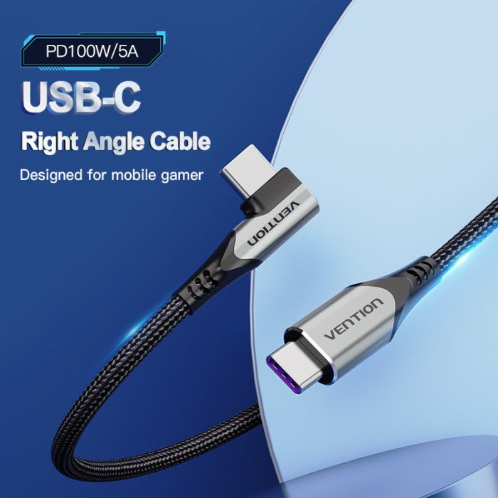 Vention Kabel USB C Right Angle  to C 5A Fast Charging Cable Cotton Braided - TAK